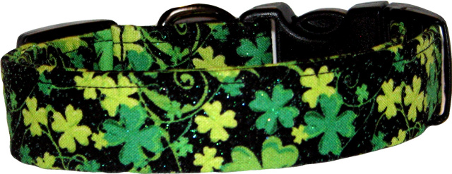 Multi Green Glitter Shamrocks Dog Collar